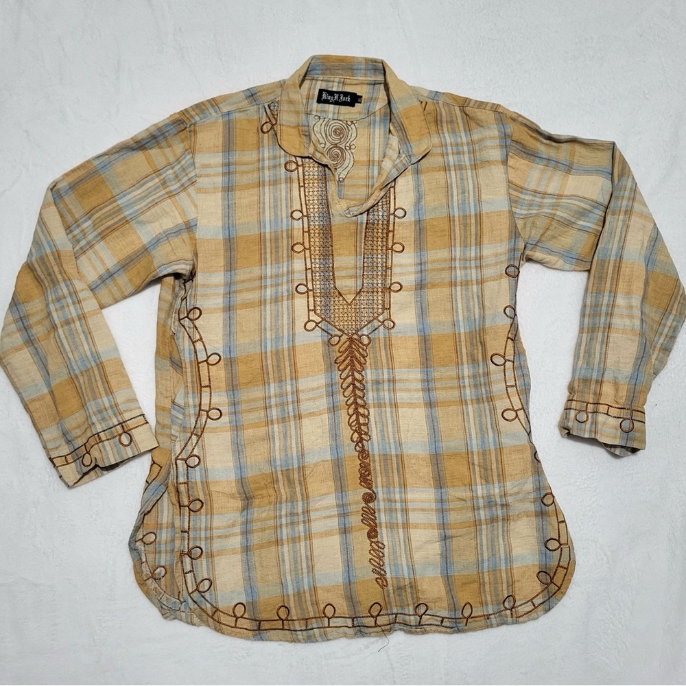 Vintage‎ Western Bohemian Embroidered Plaid Shirt Long Sleeve Cabincore XL